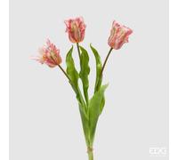 EDG Enzo De Gasperi Bouquet 3 Tulipani Parrot con Foglie Artificiali H 51 Cm Green Pink