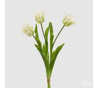 EDG Enzo De Gasperi Bouquet 3 Tulipani Parrot con Foglie Artificiali H 51 Cm White Green