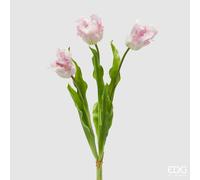 EDG Enzo De Gasperi Enzo De Gasperi Bouquet 3 Tulipani Parrot con Foglie Artificiali H 51 Cm White Pink