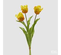 EDG Enzo De Gasperi Bouquet 3 Tulipani Parrot con Foglie Artificiali H 51 Cm Yellow Green