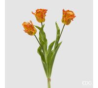 EDG Enzo De Gasperi Bouquet 3 Tulipani Parrot con Foglie Artificiali H 51 Cm Yellow Orange