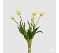 EDG Enzo De Gasperi Bouquet di 5 Tulipani Chiusi Gomma H 40 Cm Bianchi