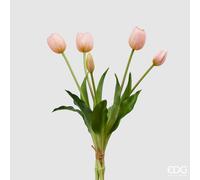 EDG Enzo De Gasperi Bouquet di 5 Tulipani Chiusi Gomma Olis H 40 Cm Rosa Chiaro