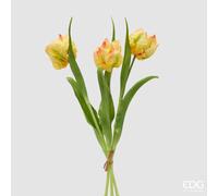 EDG Enzo De Gasperi Bouquete Tulipano Parrot X3 H 40 Cm con Bocciolo Giallo Chiaro