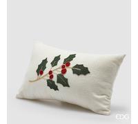 EDG Enzo De Gasperi Cuscino Agrifoglio Rettangolare Natalizio L 50 Cm L 30 Cm Velluto Bianco Verde Rosso