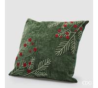 EDG Enzo De Gasperi Cuscino Quadrato con Bacche di Natale 45 x 45 Cm Verde Scuro