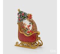 EDG Enzo De Gasperi Decoro Babbo Natale con Slitta H 25,4 Cm L 18 Cm L 8,3 Cm Musica, Mov. Led Multicolor