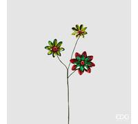 EDG Enzo De Gasperi Decoro Natale Gerbera Metal Ramo con 3 Fiori H 46 Cm Verde Rosso