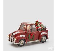 EDG Enzo De Gasperi Decoro Pick-up con Babbo Natale e Biscotti H 16 Cm L 28 Cm L 12 Cm Musica, Mov. Led Red