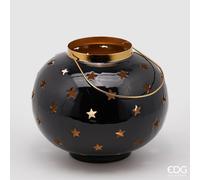 EDG Enzo De Gasperi Lanterna Metal Natale con Stelle H 24 Cm D 19 Cm Black