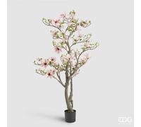 EDG Enzo De Gasperi Magnolia con Foglie, Bocciolo e Vaso H 180 Cm Pianta Artificiale Bianco Rosa