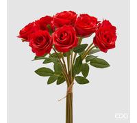 EDG Enzo De Gasperi Mazzo Rosa con Foglie H 40 Cm Bouquet 10 Fiori Red