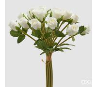 EDG Enzo De Gasperi Mazzo Rosa con Foglie H 40 Cm Bouquet 18 Fiori White