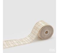 EDG Enzo De Gasperi Nastro Natale Tartan H 6,5 Cm 10 Mt Avorio Oro