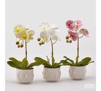 EDG Enzo de Gasperi Pianta Orchidea con Vaso da Interno Bianco, Fiori Artificiali per Decorazioni H40 cm 3 Varianti Bianco
