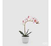 EDG Enzo De Gasperi Orchidea Phalaenopsis con Vaso e Foglie H 40 Cm Pianta Artificiale Rosa Chiaro