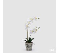 EDG Enzo De Gasperi Orchidea Phalaenopsis x2 con Bocciolo e Vaso Pianta Artificiale H 60 Cm Bianco