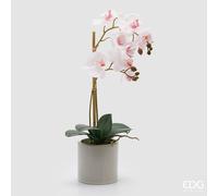 EDG Enzo De Gasperi Orchidea Phalaenopsis x2 con Foglie e Vaso H 51 Cm Pianta Artificiale Rosa Chiaro