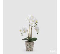 EDG Enzo De Gasperi Orchidea Phalaenopsis x3 con Bocciolo e Vaso Pianta Artificiale H 65 Cm Bianco