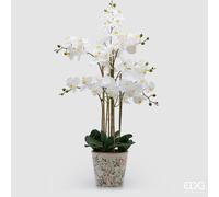 EDG Enzo De Gasperi Orchidea Phalaenopsis x8 con Bocciolo e Vaso Pianta Artificiale H 90 Cm Bianco