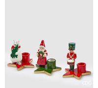 EDG Enzo De Gasperi Portacandela Babbo Natale Soldatino Orso H 11 Cm Rosso Verde 1 Pz