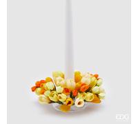 EDG Enzo De Gasperi Corona Girocandela Crocus-Mix Artificiali, Fiori Finti Giallo/Arancione D13 cm
