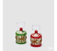 EDG Enzo De Gasperi Portacandela Giostra Ass. H13 Verde/Rosso - Natale 1 Pz