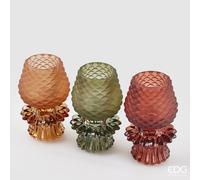 EDG Enzo De Gasperi Portacandela Pigna di Natale con Base Ass. H 12,5 cm D 7,5 cm Vetro Multicolor 1 Pz