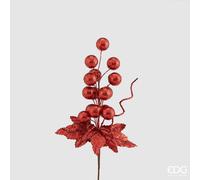 EDG Enzo De Gasperi Ramo Bacche Glitterate Pick Natalizio H 30 Cm Rosso