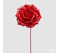 EDG Enzo De Gasperi Rosa Glossy su Ramo H60 cm Rossa - Fiore Decorativo Natalizio