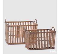 EDG Enzo De Gasperi Set 2 Pz Cesto Rettangolare Rattan H 24 Cm H 20 Cm Natural
