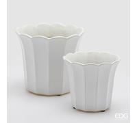EDG Enzo De Gasperi Set 2 Pz Vaso Cachepot Bellflower H 19 Cm H 14 Cm Ceramica Bianca