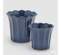 EDG Enzo De Gasperi Set 2 Pz Vaso Cachepot Bellflower H 19 Cm H 14 Cm Ceramica Blu