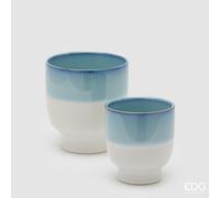EDG Enzo De Gasperi Set 2 Pz Vaso Cachepot Nuance con Piede H 17 Cm H 13 Cm Ceramica Blu