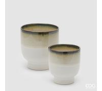 EDG Enzo De Gasperi Set 2 Pz Vaso Cachepot Nuance con Piede H 17 Cm H 13 Cm Ceramica Marrone