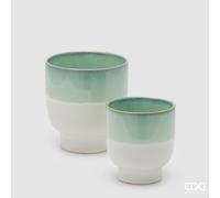EDG Enzo De Gasperi Set 2 Pz Vaso Cachepot Nuance con Piede H 17 Cm H 13 Cm Ceramica Verde Salvia