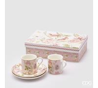EDG Enzo De Gasperi Set 2 Tazze Caffè con Piattini Confezione Regalo Bianco Rosa