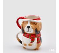 EDG Enzo De Gasperi Set 2 Tazze Sanbernardo Natale Impilabili H 16 Cm D 13 Cm White Brown