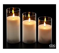 EDG Enzo De Gasperi Set 3 Candele LED con Vetro H17,5 cm - Candele Decorative Natalizie