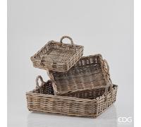 EDG Enzo De Gasperi Set 3 Pz Cesto Rattan Quadrato con Manico H 8 Cm H 10 Cm H 13 Cm Light Grey