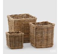 EDG Enzo De Gasperi Set 3 Pz Cesto Rattan Quadrato H 33 Cm H 25 Cm H 19 Cm Light Grey