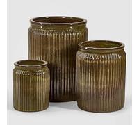 EDG Enzo De Gasperi Set 3 Pz Vaso Glaze Rotondo H 70 Cm H 55 Cm H 40 Cm Waterproof Olive