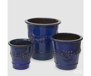 EDG Enzo De Gasperi Set 3 Vasi Atlas Limoni Svasato Blu Ceramica