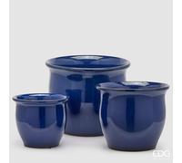 EDG Enzo De Gasperi Set 3 Vasi Cachepot Bombato Blu Ceramica 32 cm