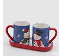 EDG Enzo De Gasperi Enzo De Gasperi Set Natale 2 Tazze Bacio con Vassoio 25 x 12 Cm H 12 Cm White Blue