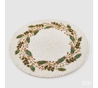 EDG Enzo De Gasperi Sottopiatto Agrifoglio con Perline Rotondo Natale D 36 Cm White Green