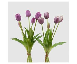 EDG Enzo de Gasperi Tulipano gommoso Fiore Artificiale per Decorazione da Esterno, Bouquet 5 Tulipani Finti 2 Varianti Viola