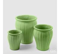 EDG Enzo De Gasperi Vaso Glaze Svasato a Righe Set 3 Pz H 40 Cm H 33 Cm H 25,50 Cm Light Verde