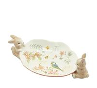 EDG Piatto Due Conigli Portagioie Vassoio Ciotola Decorativa Piatto Ceramica H10X32,5X18 Colore : Bianco