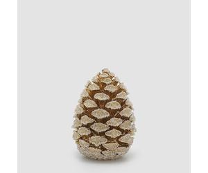 EDG Pigna Decorativa Natalizia, Bianca e Oro, 26 cm di Altezza
